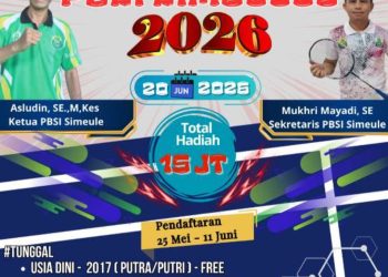 PBSI Simeulue Gelar Kejurkab, Pendaftaran Hingga 11 Juni 2026