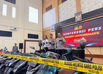 Polres Lhokseumawe Ungkap 12 Tersangka Curanmor dan Penadahan, 21 Sepeda Motor Disita
