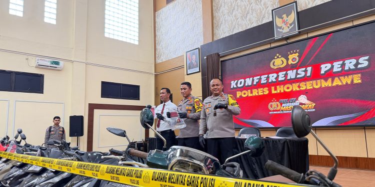 Polres Lhokseumawe Ungkap 12 Tersangka Curanmor dan Penadahan, 21 Sepeda Motor Disita
